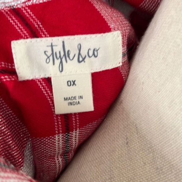 Style & Co Womens Shirt Button Down Long Sleeve Checkered Red Size 0X NWT - Picture 7 of 10
